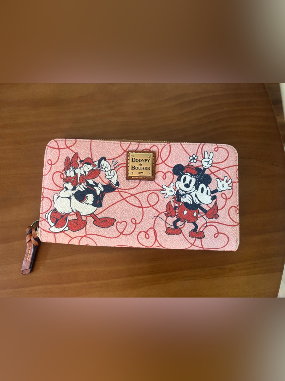 Dooney & Bourke Disney Parks Valentine 2024 Mickey Minnie Zip Wallet Donald Pink